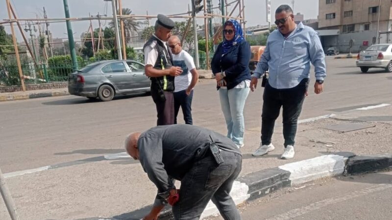 رئيس حى الأميرية  تتابع رفع كفاءة ودهان ارصفة ش السواح وميدان عبد القادر الجيلاني