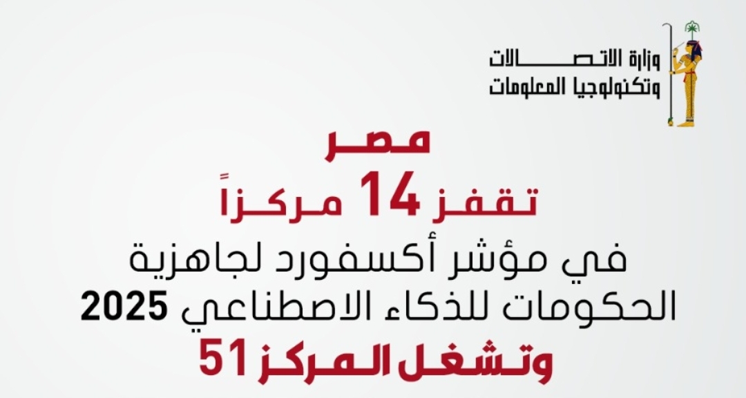 مصر الأولى أفريقيًا فى مؤشر جاهزية الحكومات للذكاء الاصطناعى لعام 2025 الصادر عن Oxford Insights