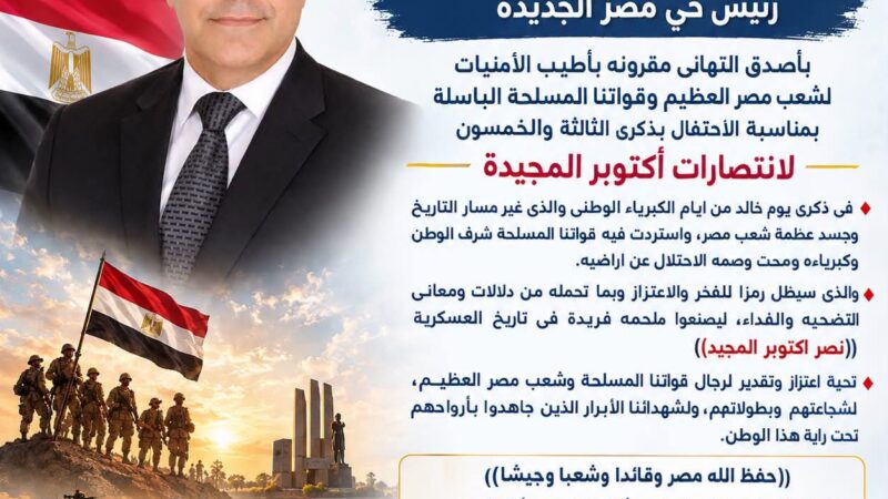 رئيس حي مصر الجديدة يهنئ القيادة السياسية والشعب بذكرى حرب أكتوبر المجيدة