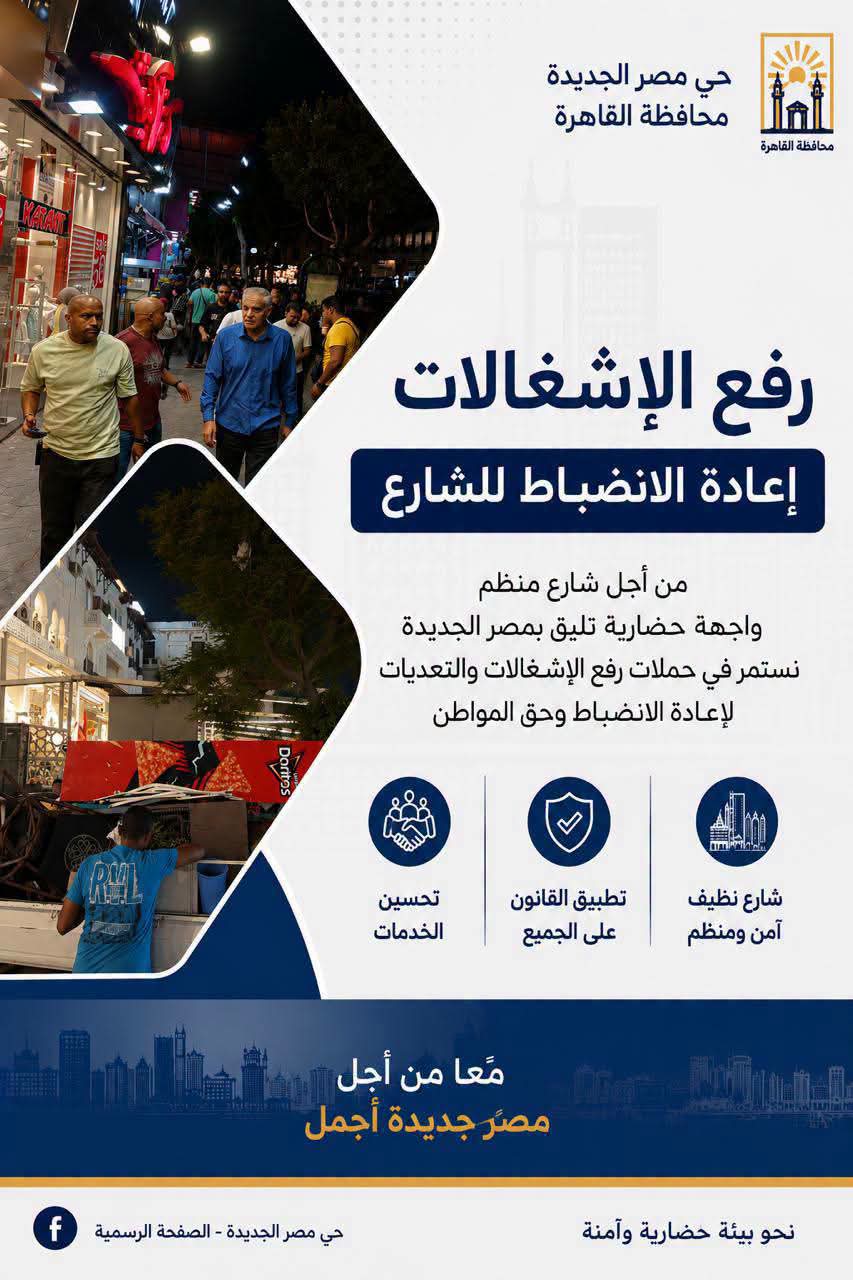 رئيس حي مصر الجديدة يتابع شكوى  ميدان الذهبى بشأن التضرر من الاشغالات